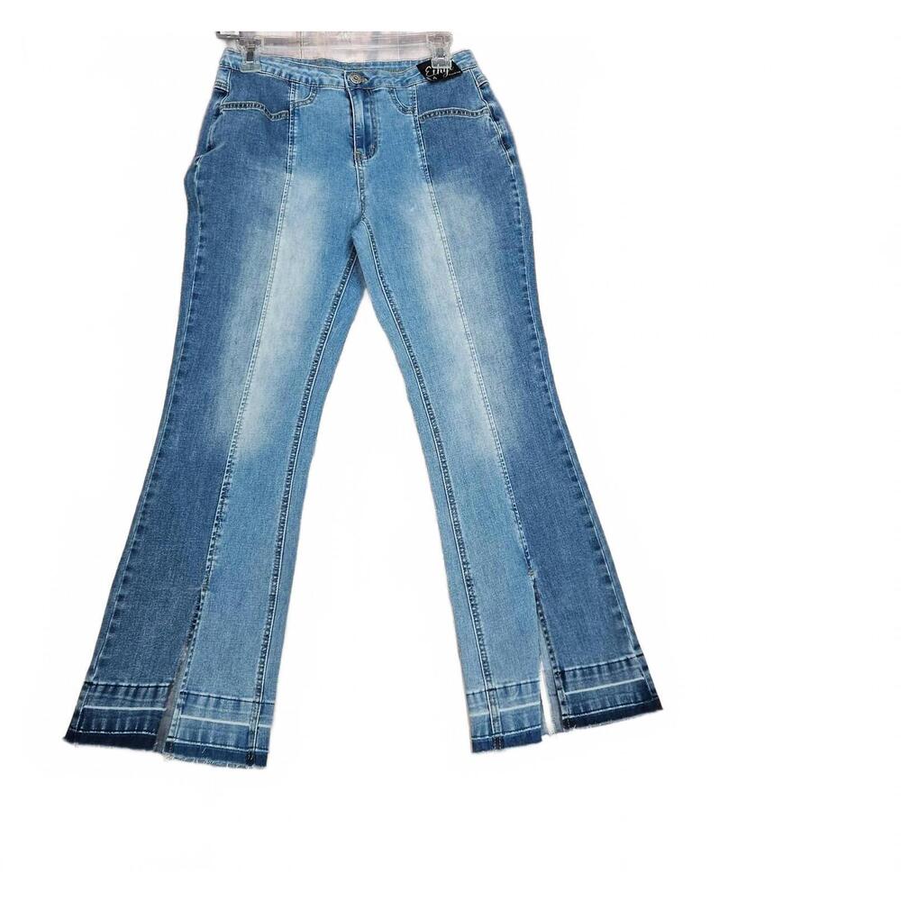 NEW ETHYL women's crop two shade denim jean in blue